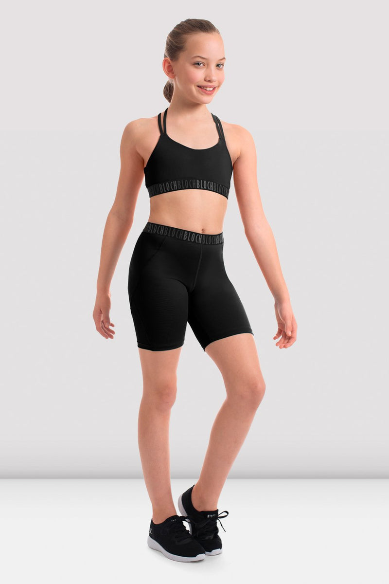 Girls Greta Bloch Logo Elastic High Waist Biker Shorts, Black