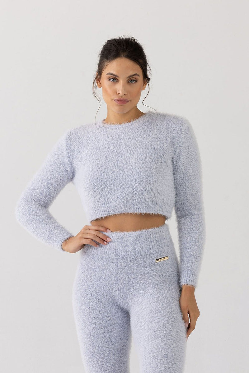 Blue Color Block Stitch Crop Top