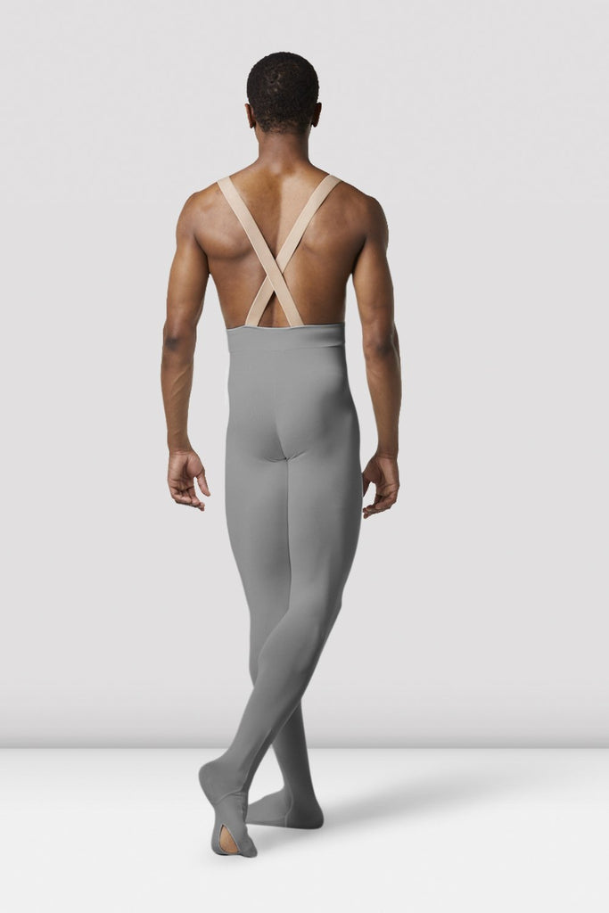 Gun metal Bloch Mens Performance Footed Dance Tight on male model in classical position with arms by side facing back