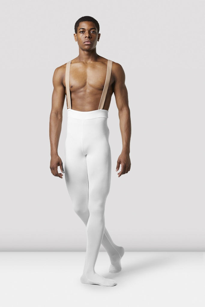 White Bloch Mens Performance Footed Dance Tight on male model in classical position with arms by side