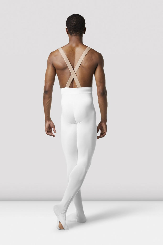 White Bloch Mens Performance Footed Dance Tight on male model in classical position with arms by side facing back