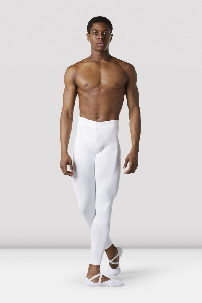 White Bloch Mens Full Length Dance Tight on male model in classical position with arms by side