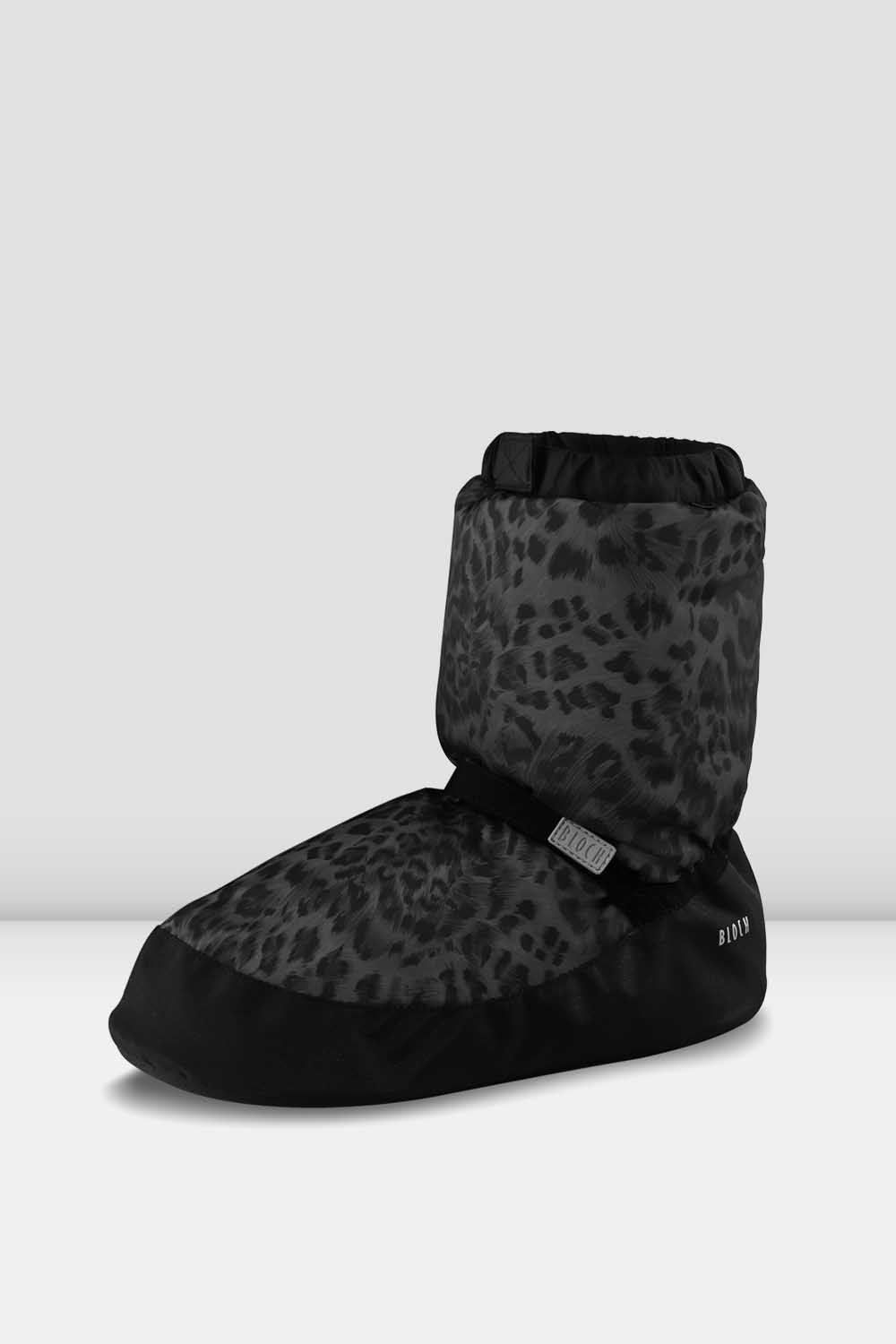 Adult Leopard Print Warm Up Booties, Black