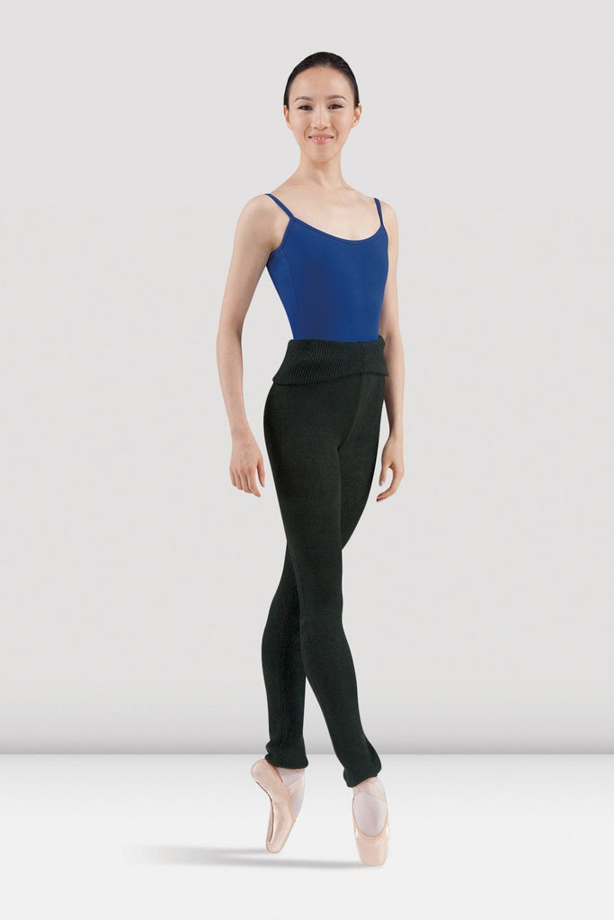 Black Bloch Ladies Marcie Warm Up Roll Over Pant  on female model in fourth position en pointe